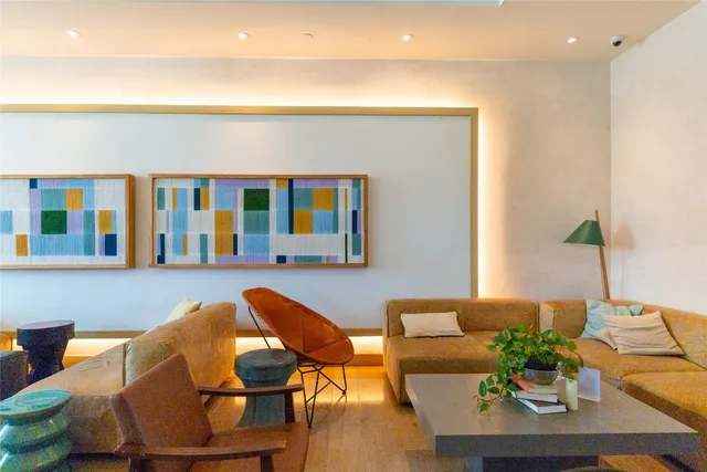 a view of a store with sitting area