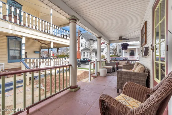 a front view of a building with street view