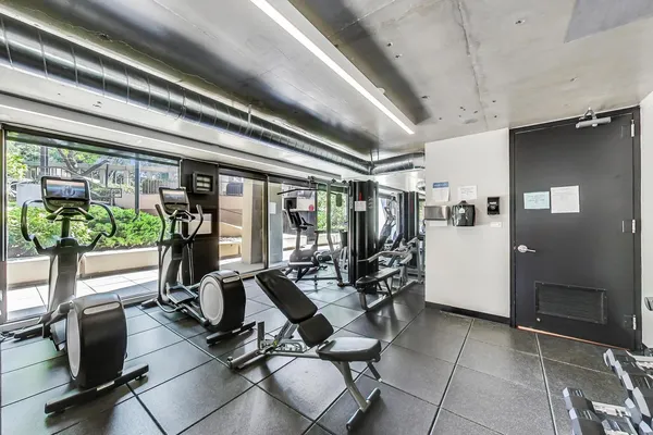 a view of a room with gym equipment