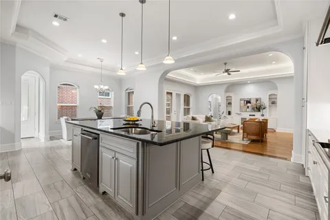 a kitchen with lots of counter top space