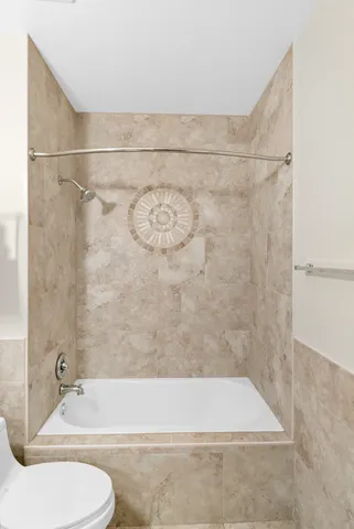 a bathroom with a toilet and a bathtub