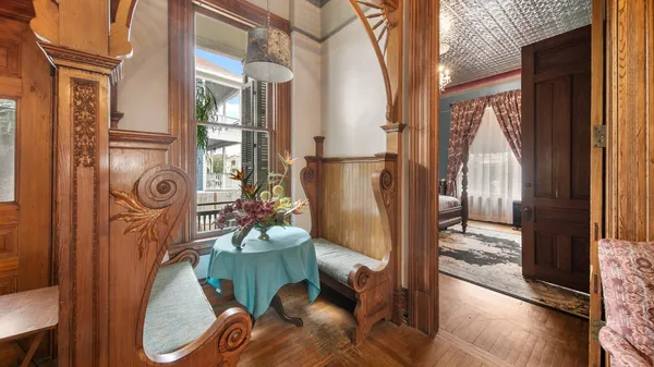 a view of a porch with furniture
