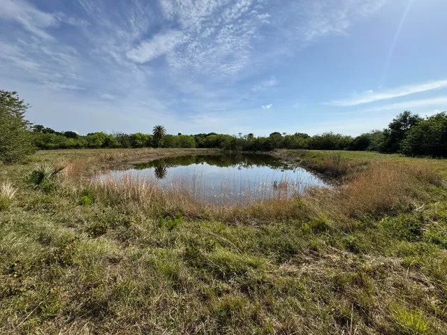 a view of a lake with houses in the back