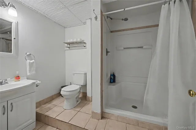 a bathroom with a shower toilet and sink