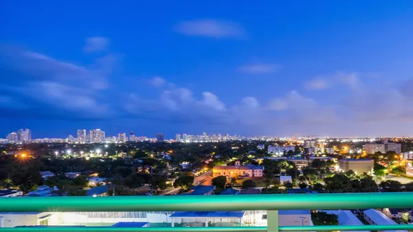 a view of a city from a balcony
