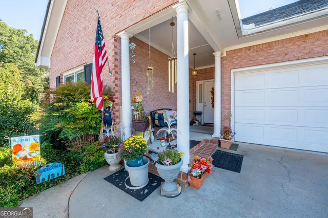 a potted plant sitting in front of a house