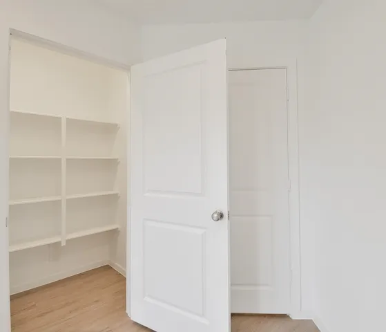 a view of walk in closet with empty racks