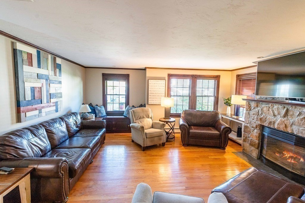 71 Waldeck Road Milton, MA 02186 - Photo 9 of 27 a living room with fireplace furniture and a flat screen tv