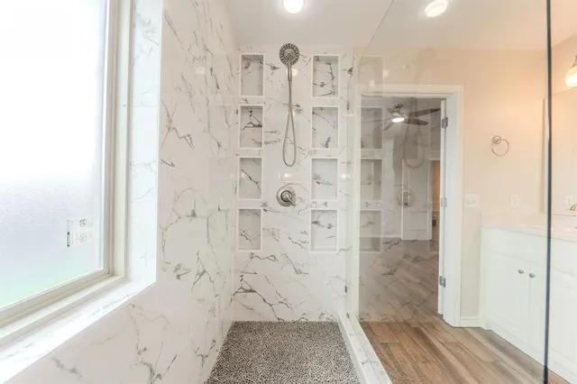 a bathroom with a shower