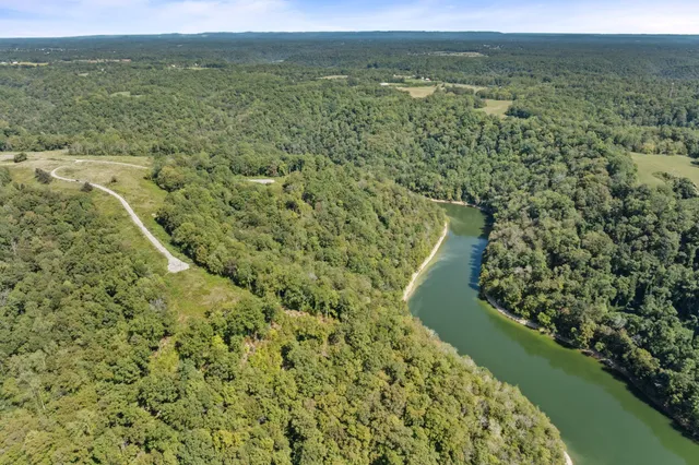 a view of a lake with a mountain in the background