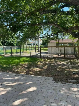 a view of a backyard with tree