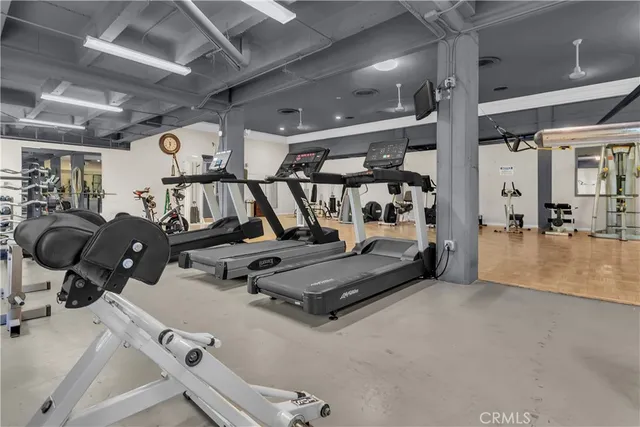 a view of a room with gym equipment