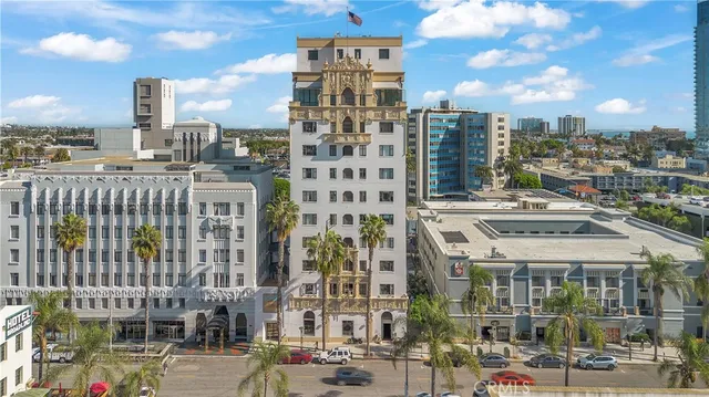 a city view with tall buildings