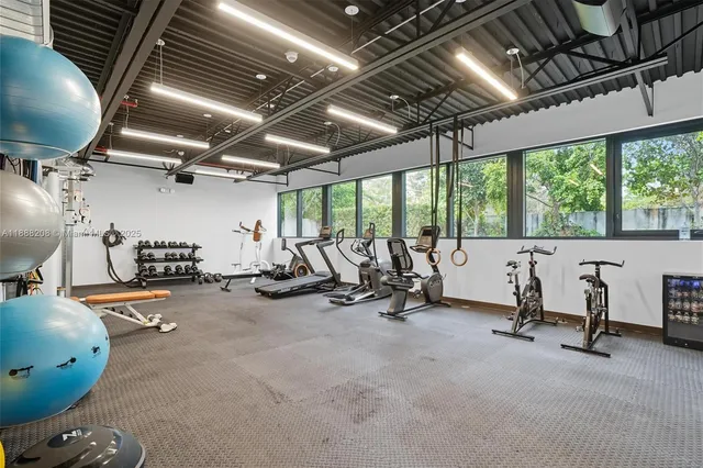a view of a room with gym equipment