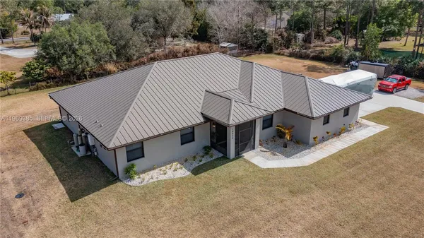 an aerial view of a house