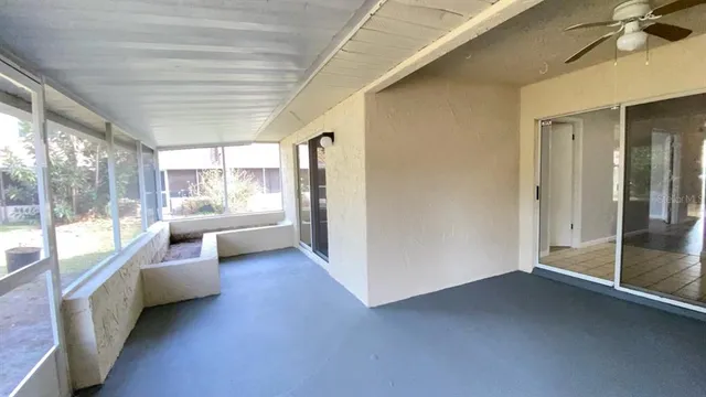 a view of a large room with a large window