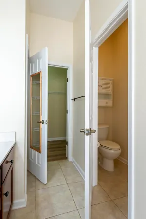 a view of a room with racks on the wall