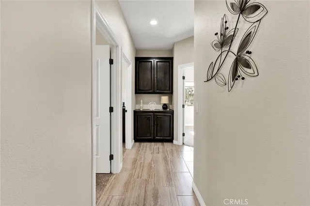 a view of a swimming pool and an outdoor space