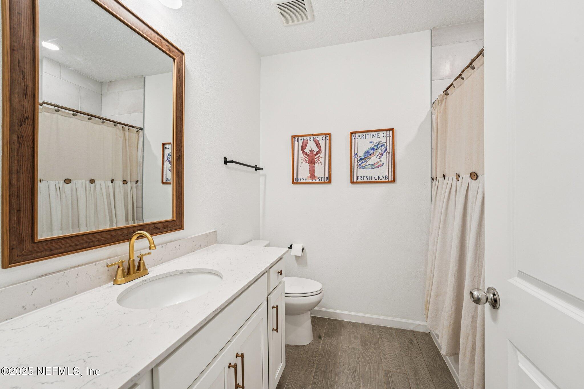 428 Lake Sinclair Street St. Augustine, FL 32084 - Photo 40 of 72 a bathroom with a sink a toilet and a mirror