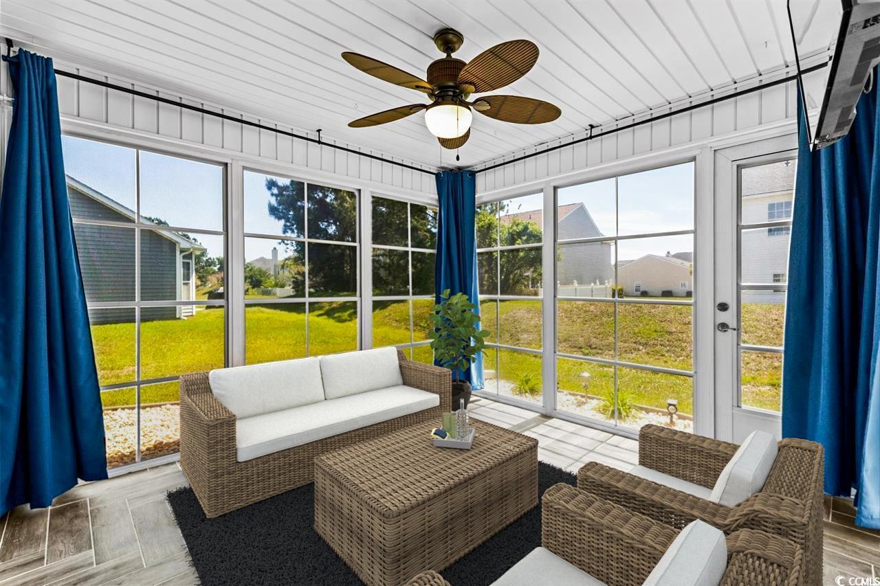 356 Whipple Run Loop Myrtle Beach, SC 29588 - Photo 16 of 40 Sunroom featuring ceiling fan and an outdoor living space