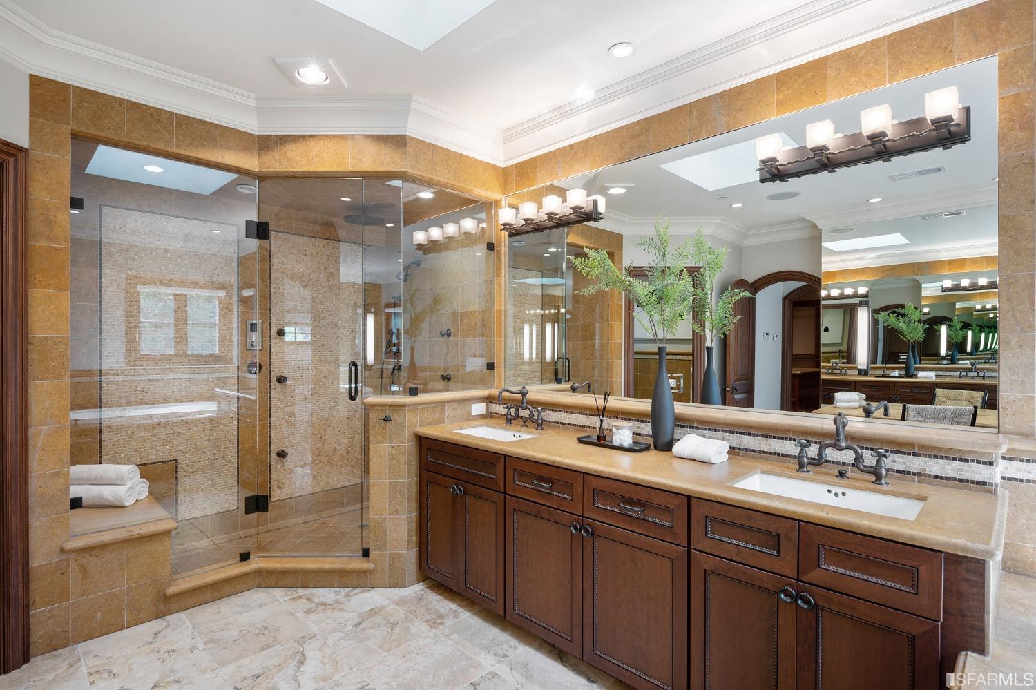 73 Irving Avenue Atherton, CA 94027 - Photo 65 of 99 a bathroom with a sink double vanity and a shower
