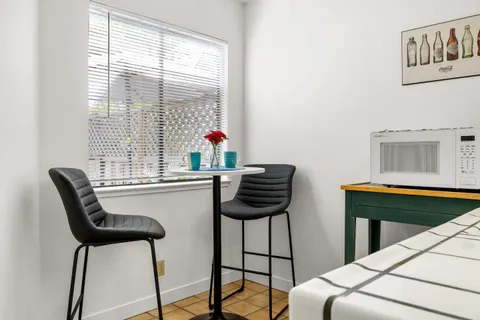 a room with a desk and chair