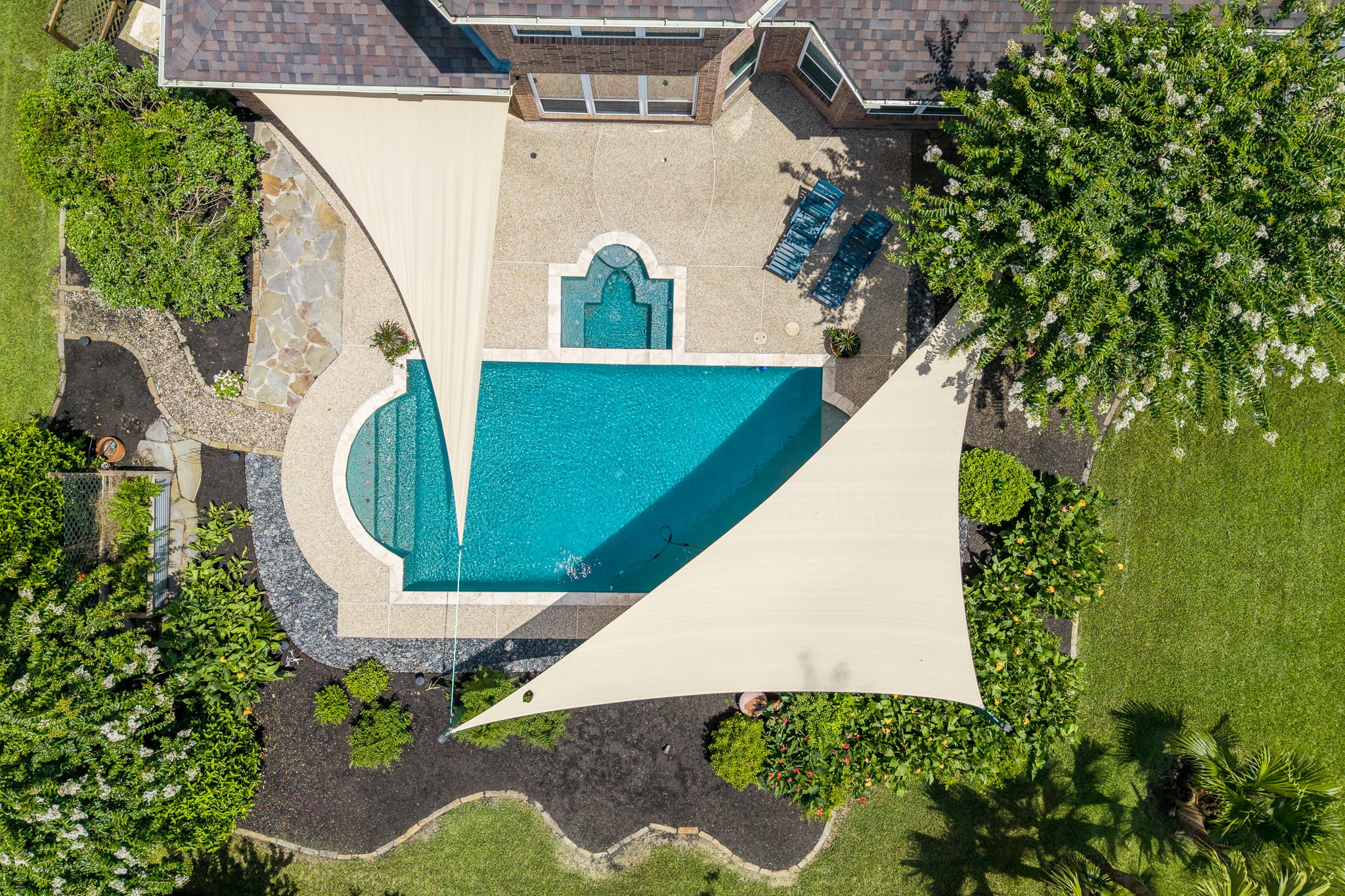 5914 Oakmoss Trail Spring, TX 77379 - Photo 43 of 50 This birds eyed view shows you the greenspace and mature trees that surround the property, and your fabulous pool & spa!