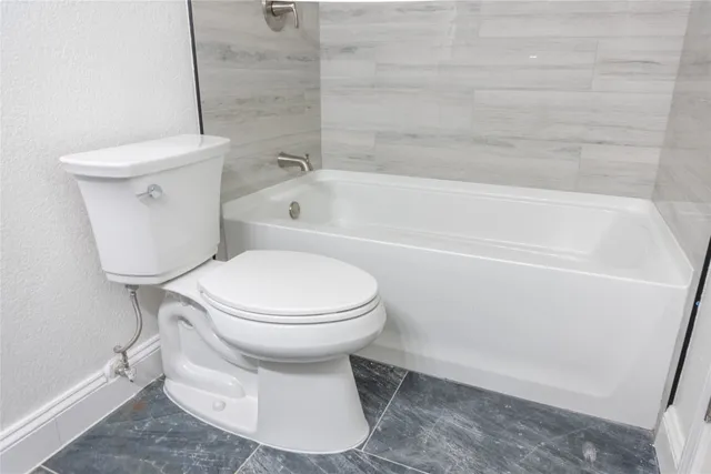 a bathroom with a toilet and a bathtub