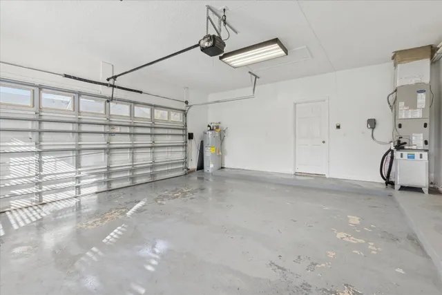 a view of a garage with stairs