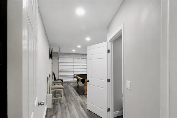 a view of a hallway with a couch