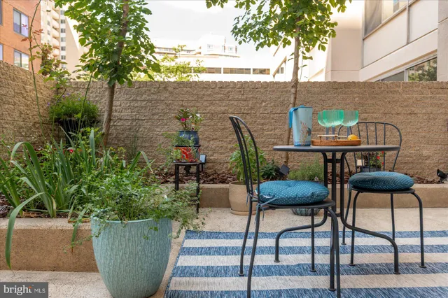 a view of a chairs and table in the patio