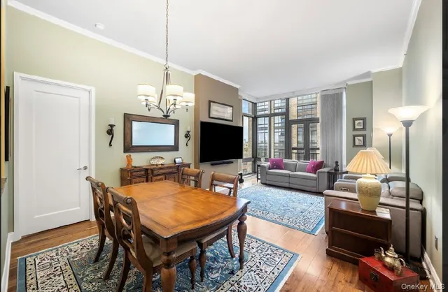 a living room with furniture a flat screen tv and a closet