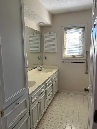 a bathroom with a bathtub