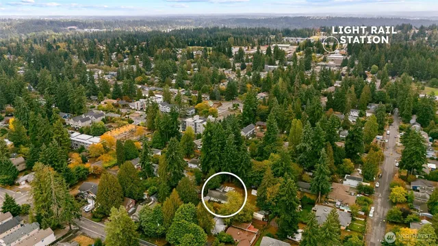 a view of a city with lush green forest