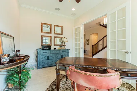 a kitchen with a stove and cabinets