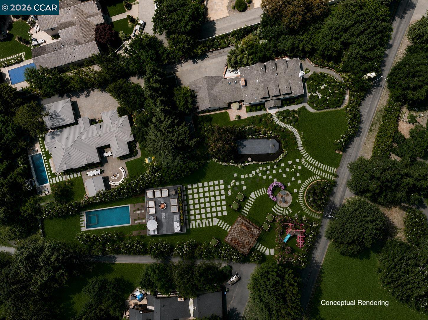 177 Oak Road Alamo, CA 94507 - Photo 48 of 85 an aerial view of residential house with outdoor space and street view