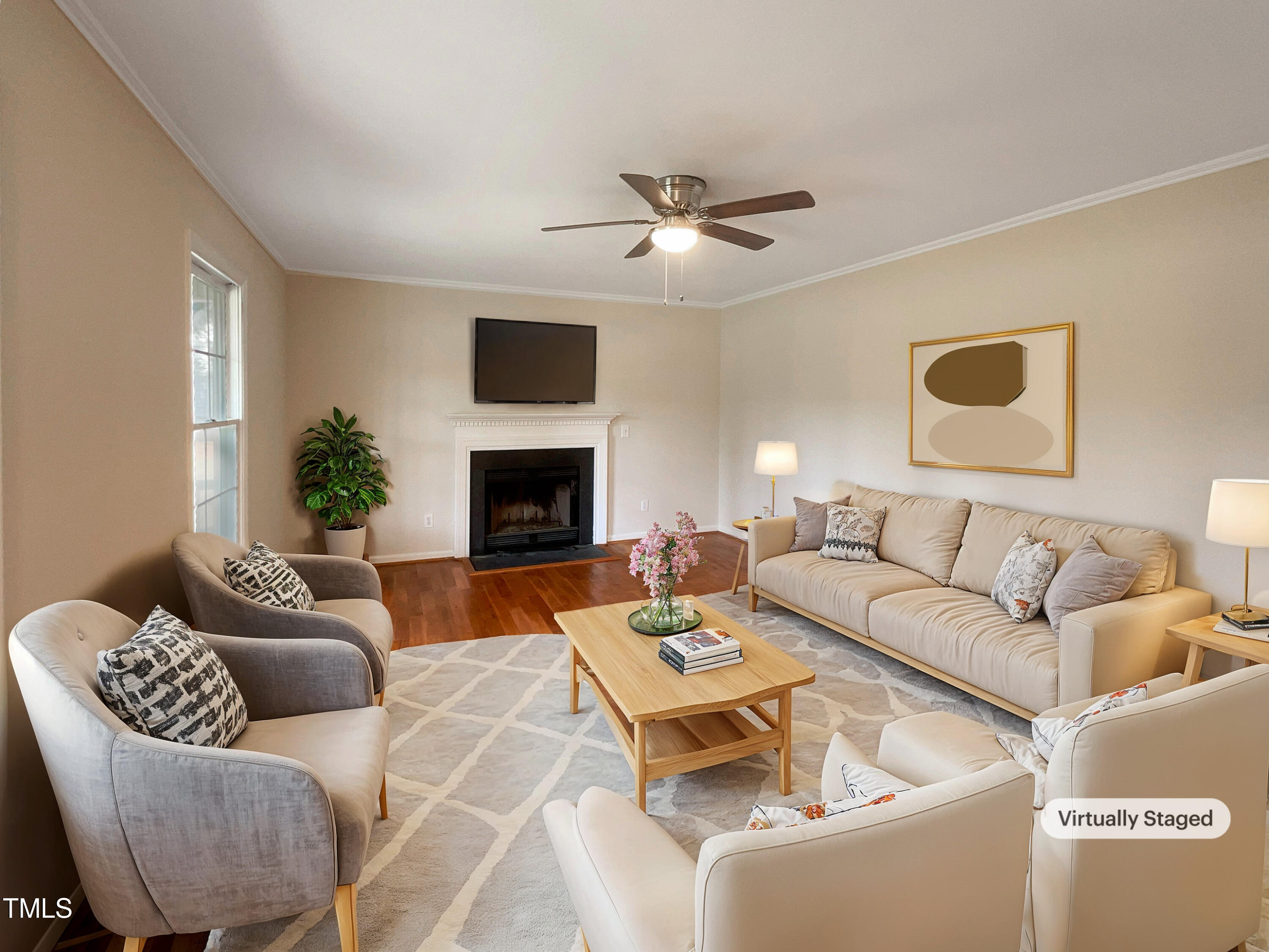 27 Pine Croft Road Angier, NC 27501 - Photo 2 of 19 a living room with furniture a fireplace and a flat screen tv