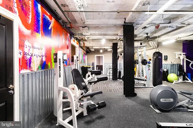 a view of a room with gym equipment