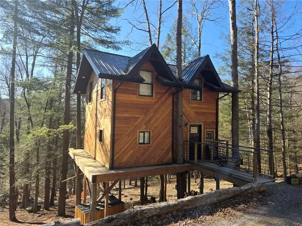 a view of a large building with large windows