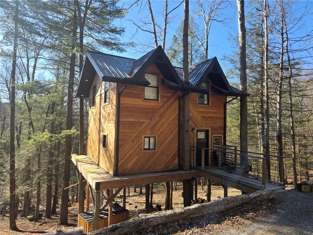 a view of a large building with large windows