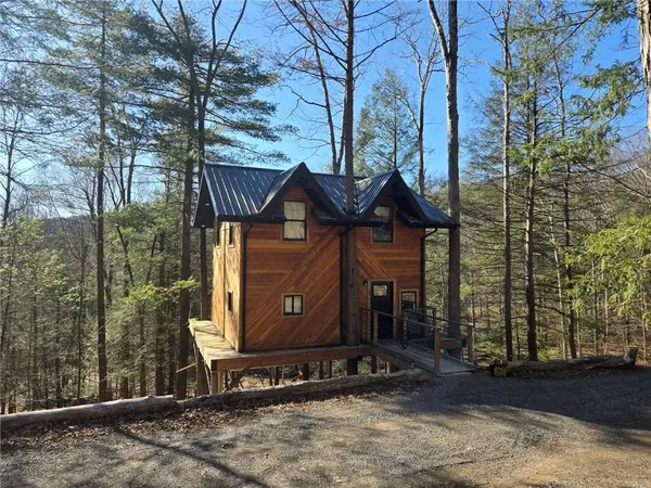 a view of a chairs and table in the backyard