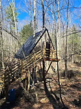 a view of a sitting area in a forest