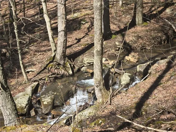 a view of a yard with snow on the road