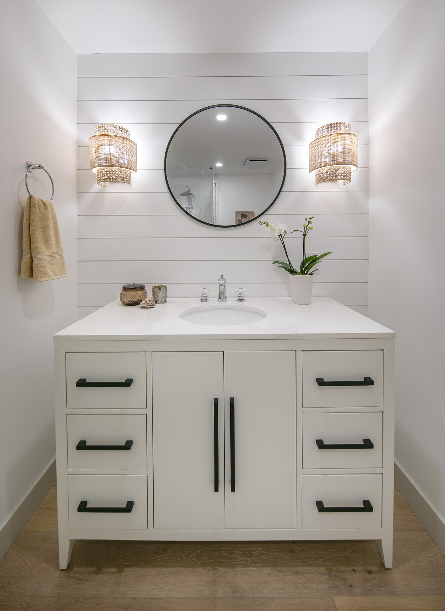 1514 Crestline Drive Santa Barbara, CA 93105 - Photo 16 of 25 a bathroom with a sink vanity and a mirror