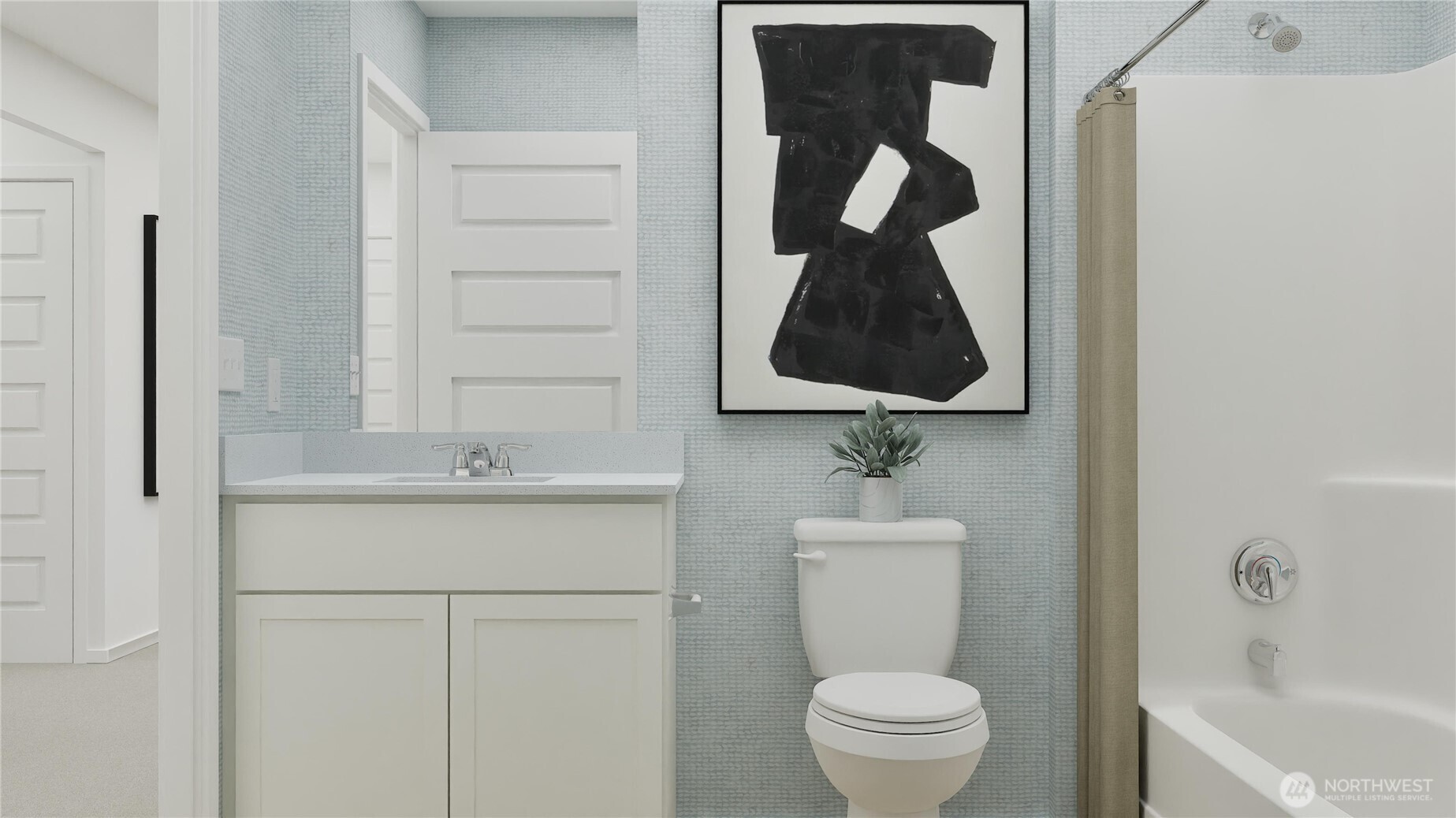 171 Moonshadow Lane Sequim, WA 98382 - Photo 10 of 17 a bathroom with a toilet sink vanity tub and mirror