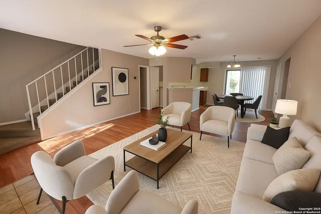 a living room with furniture