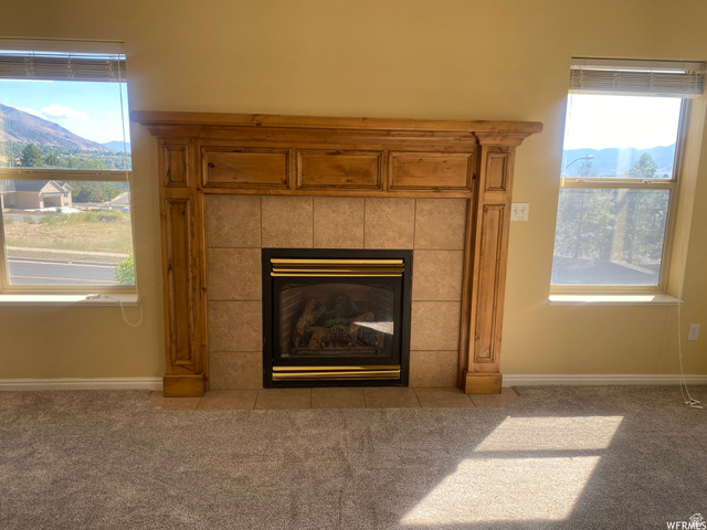83 Canterbury Circle Logan, UT 84321 - Photo 11 of 23 Detailed view of a tiled fireplace and carpet floors