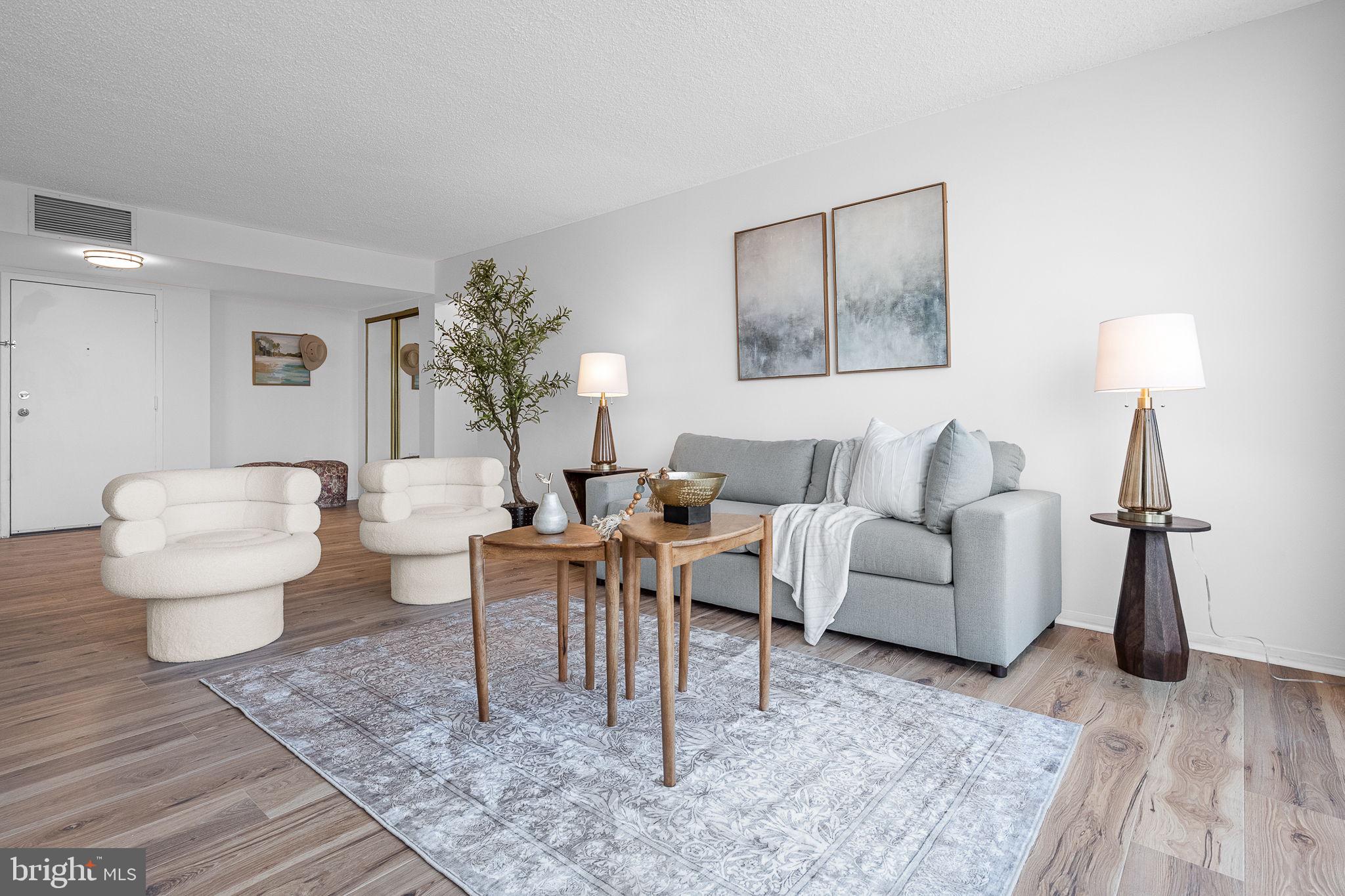1515 South Arlington Ridge Road, Unit 703 Arlington, VA 22202 - Photo 15 of 44 a living room with furniture a lamp and a potted plant
