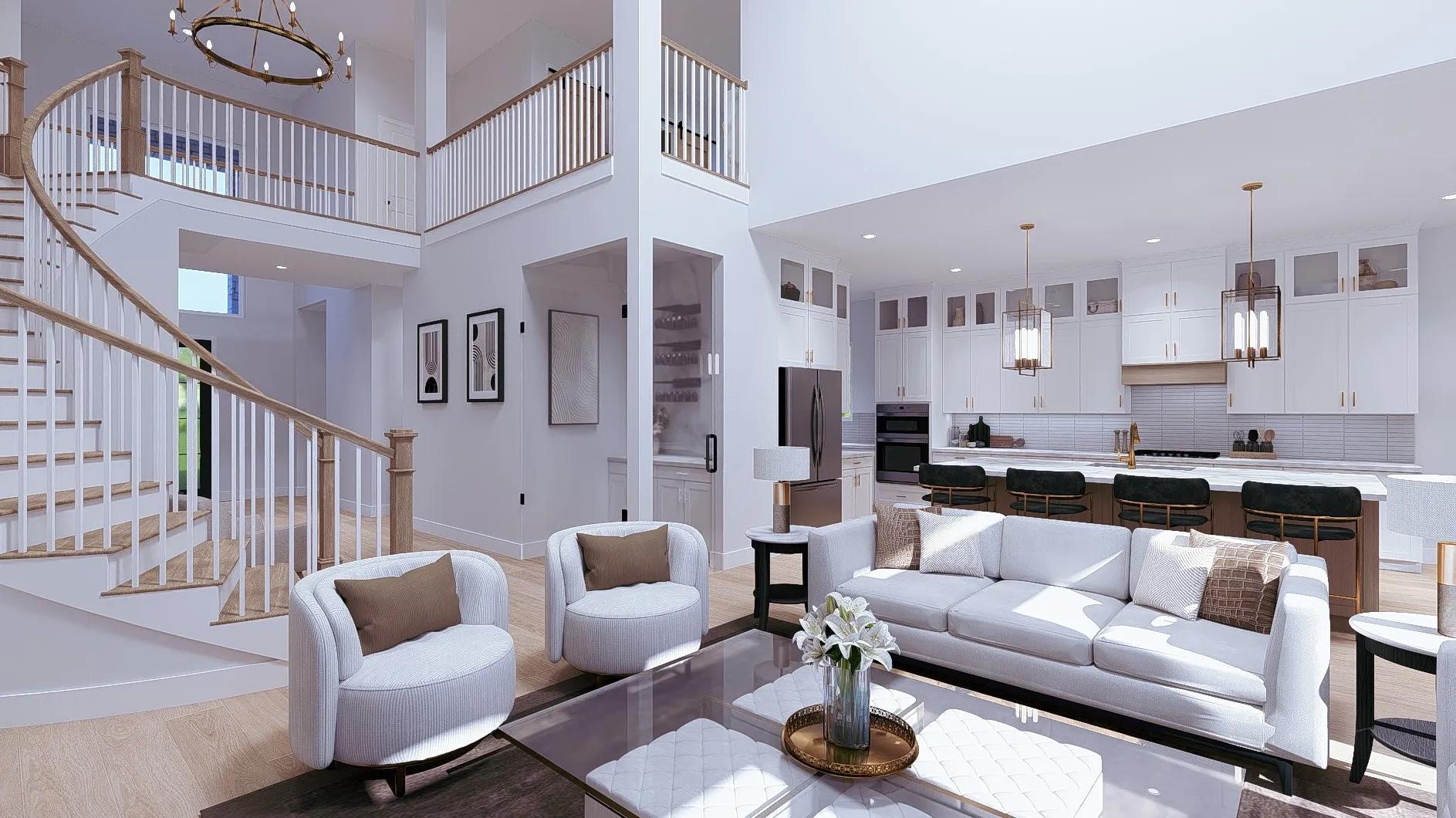 101 Old Eagle Road Georgetown, TX 78633 - Photo 2 of 23 a living room with furniture kitchen view and a chandelier