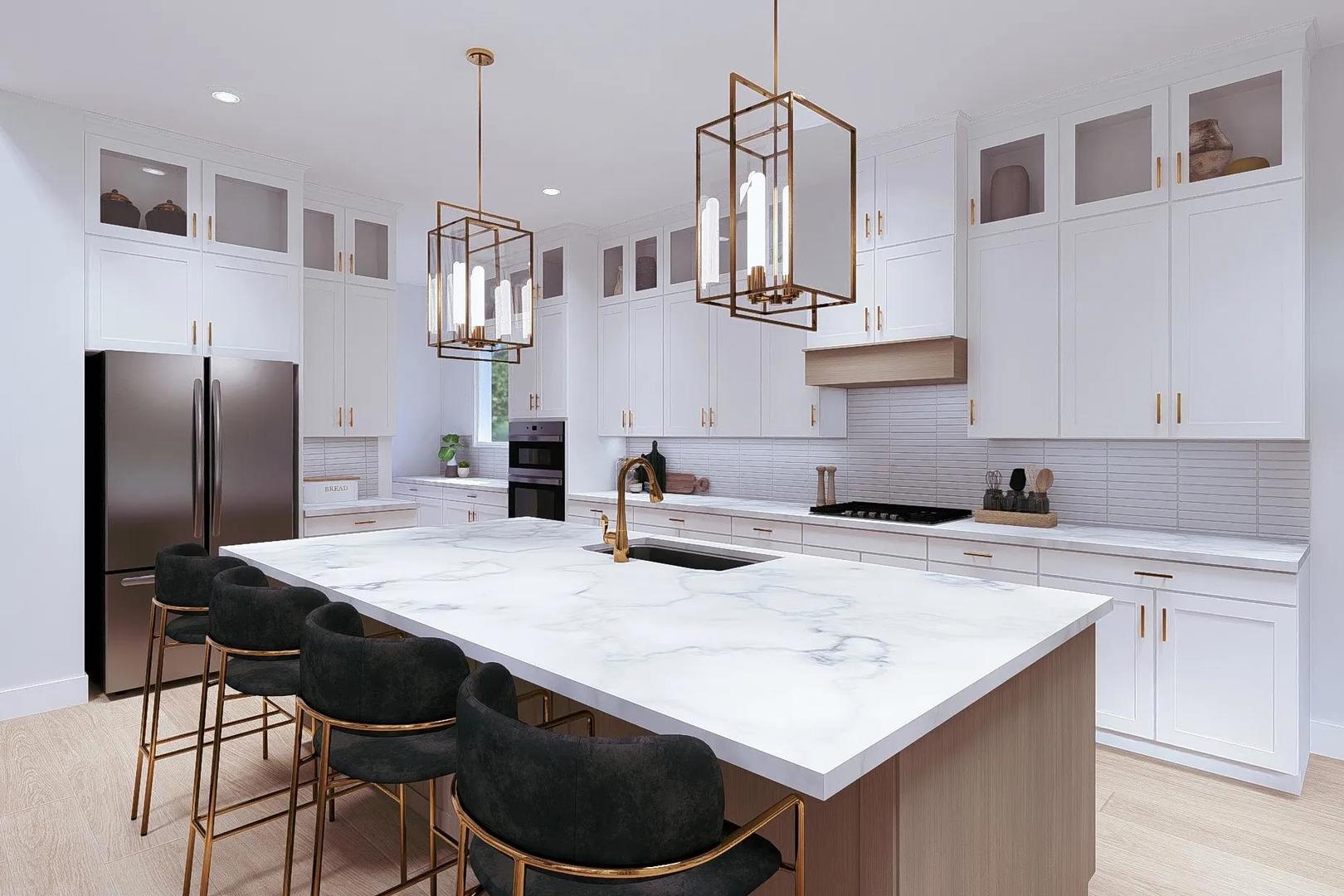 101 Old Eagle Road Georgetown, TX 78633 - Photo 4 of 23 a kitchen with stainless steel appliances granite countertop a sink a stove a refrigerator and white cabinets